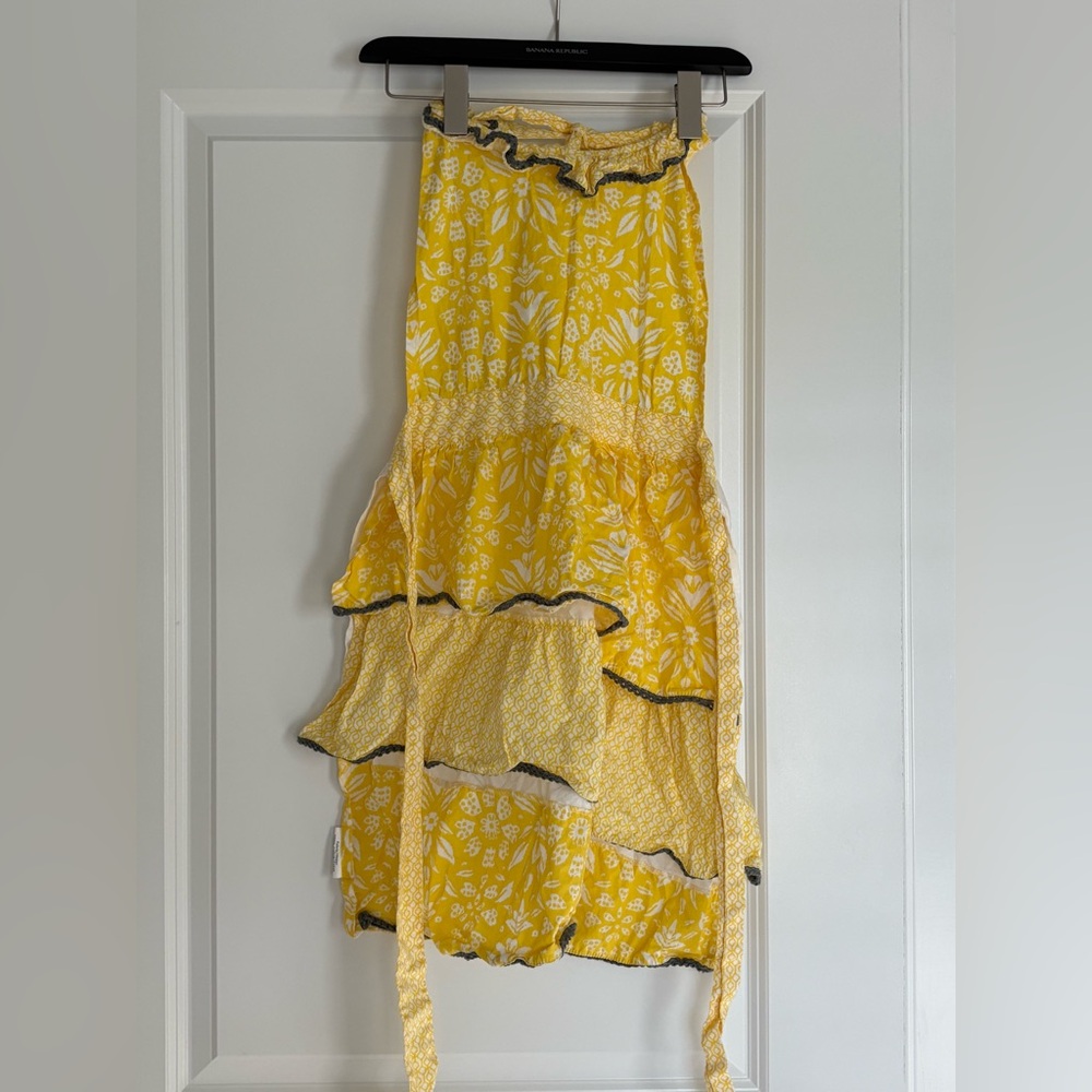 Yellow Floral Ruffle Apron with Gray Trim
